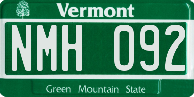 VT license plate NMH092