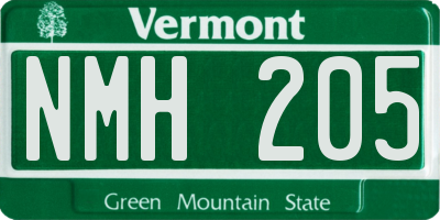 VT license plate NMH205