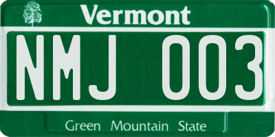 VT license plate NMJ003