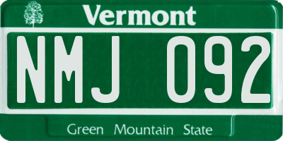 VT license plate NMJ092