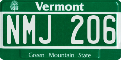 VT license plate NMJ206