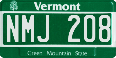 VT license plate NMJ208