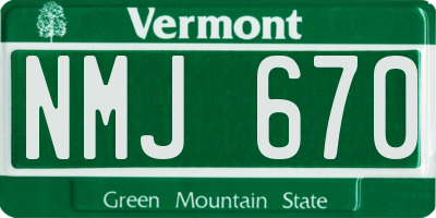 VT license plate NMJ670