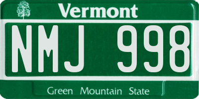 VT license plate NMJ998