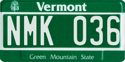 VT license plate NMK036