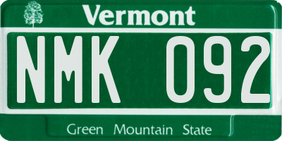 VT license plate NMK092