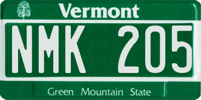 VT license plate NMK205