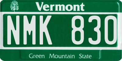 VT license plate NMK830