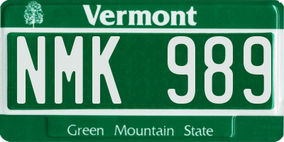 VT license plate NMK989