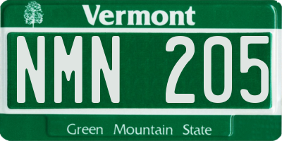 VT license plate NMN205