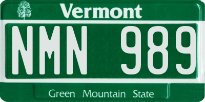 VT license plate NMN989