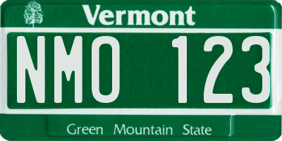 VT license plate NMO123