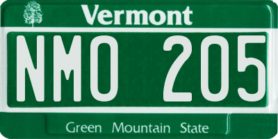 VT license plate NMO205
