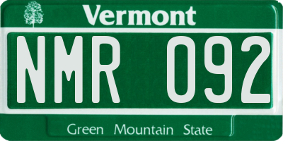 VT license plate NMR092