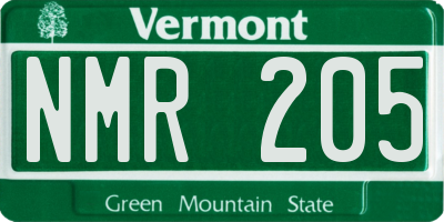 VT license plate NMR205
