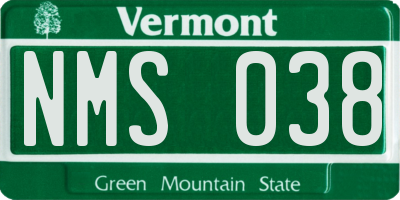 VT license plate NMS038