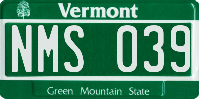 VT license plate NMS039