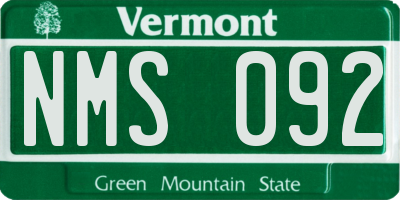 VT license plate NMS092