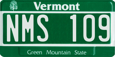 VT license plate NMS109