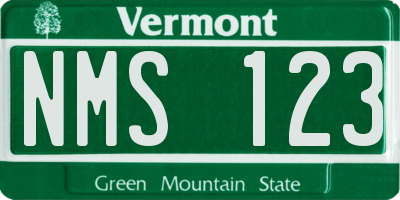 VT license plate NMS123