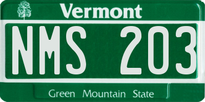 VT license plate NMS203