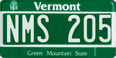 VT license plate NMS205
