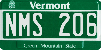 VT license plate NMS206