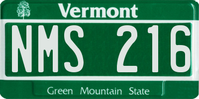 VT license plate NMS216