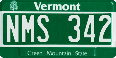 VT license plate NMS342