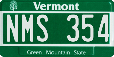 VT license plate NMS354