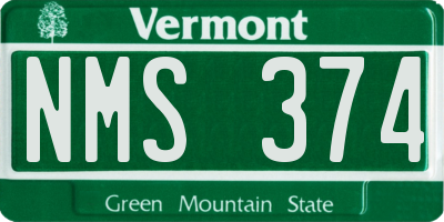 VT license plate NMS374