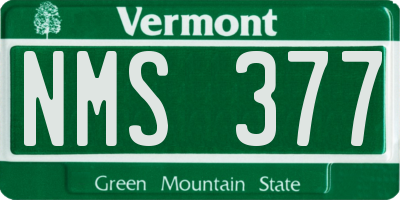 VT license plate NMS377