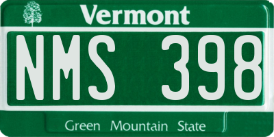 VT license plate NMS398