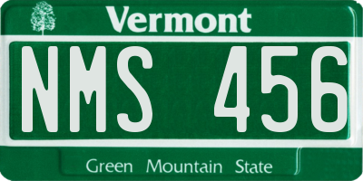 VT license plate NMS456