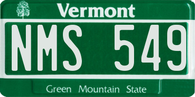 VT license plate NMS549
