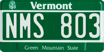 VT license plate NMS803