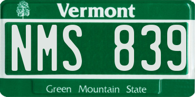 VT license plate NMS839