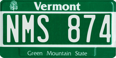 VT license plate NMS874