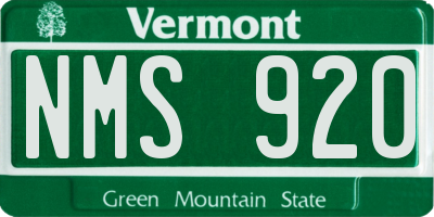VT license plate NMS920