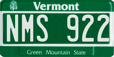 VT license plate NMS922