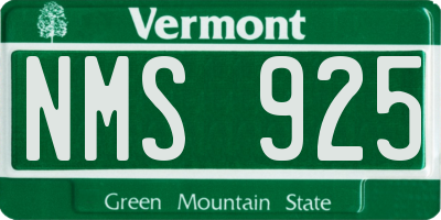 VT license plate NMS925