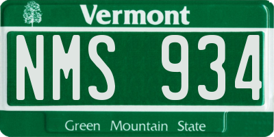 VT license plate NMS934