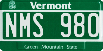 VT license plate NMS980