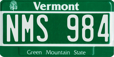 VT license plate NMS984
