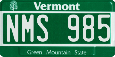VT license plate NMS985