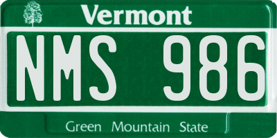 VT license plate NMS986