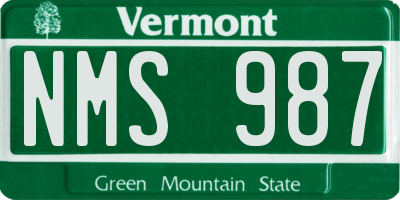 VT license plate NMS987