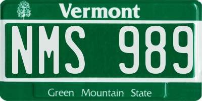 VT license plate NMS989