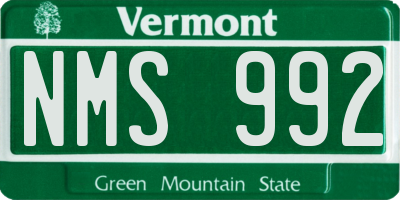 VT license plate NMS992