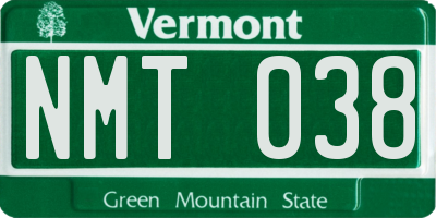 VT license plate NMT038